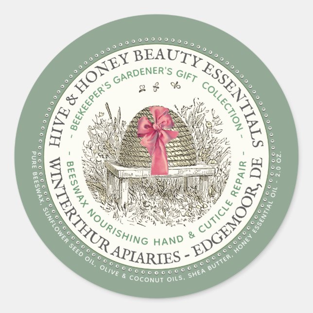 Beeswax Hand & Cuticle Repair with Skep and Bow Classic Round Sticker (Front)