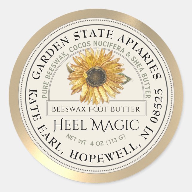 Beeswax Heel Butter Vintage Sunflower Label  (Front)
