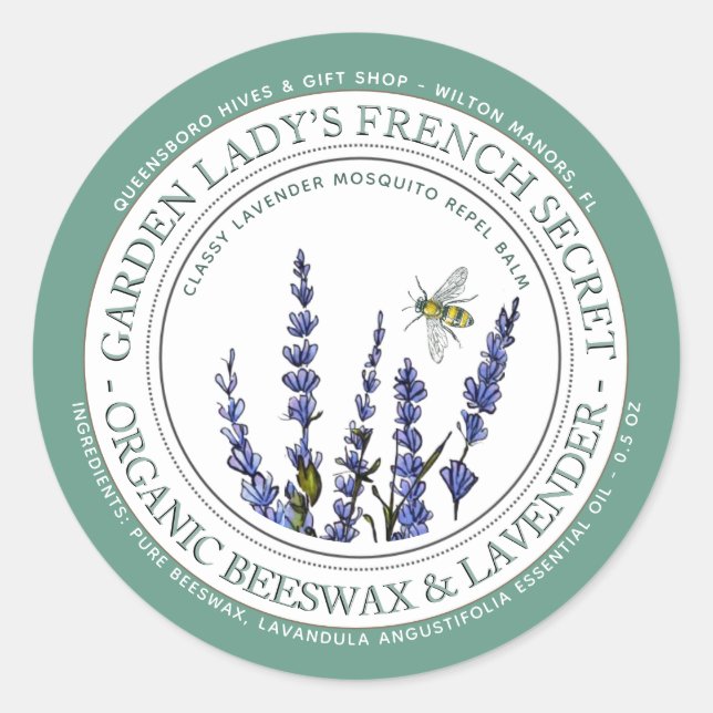 Beeswax Lavender Mosquito Repellant Lotion Bar Bee Classic Round Sticker (Front)
