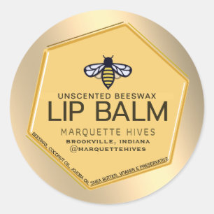 Beeswax Lip Balm 3D Yellow Hexagon with bee Classic Round Sticker