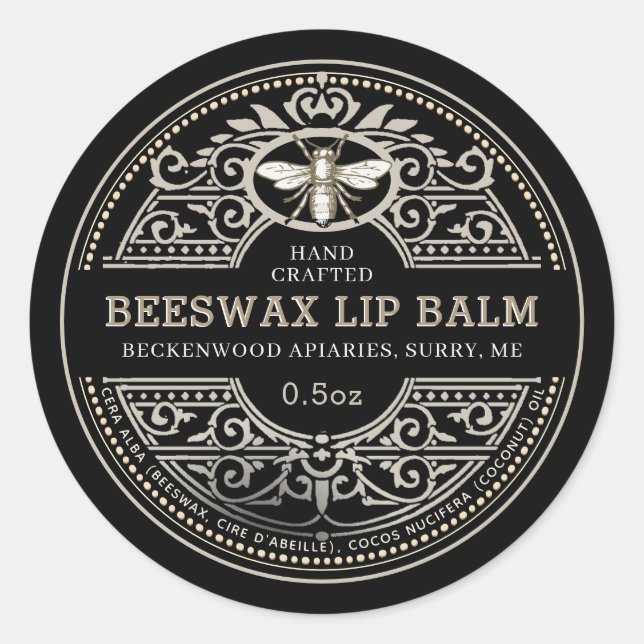 Beeswax Lip Balm Heraldic Bee Product Label (Front)