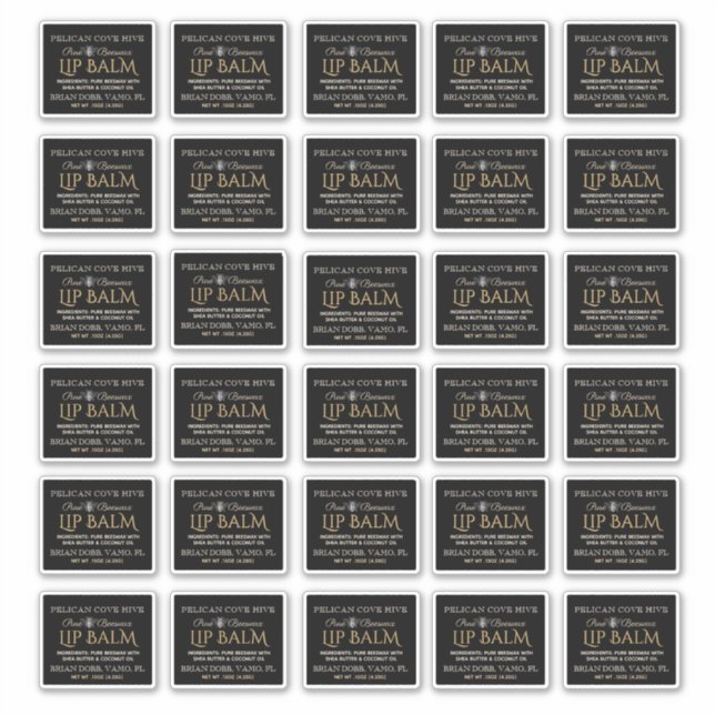 Beeswax Lip Balm Labels 2.125" x 1.75" Black Gold (Front)