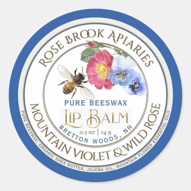 Beeswax Lip Balm Lip Gloss Metallic Gold with Bee  Classic Round Sticker (Front)