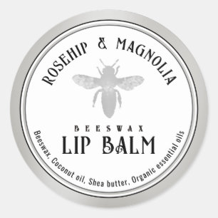 Beeswax Lip Balm Stylised Queen Bee Silver Border Classic Round Sticker
