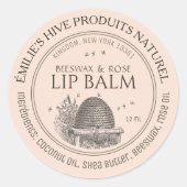 Beeswax lip balm tin mini label with skep and bees (Front)