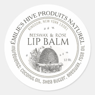 Beeswax lip balm tin mini label with skep and bees