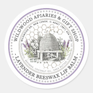 Beeswax Lip Balm Vintage Skep Lavender & Honeycomb Classic Round Sticker