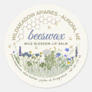 Beeswax Lip Balm with Meadow Flowers & Bees Classi Classic Round Sticker