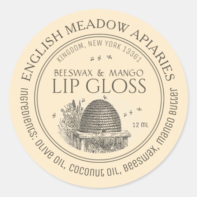 Beeswax lip gloss squeeze tube label (Front)