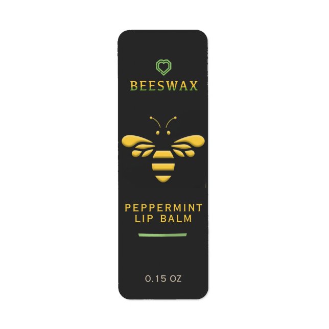 Beeswax Peppermint Lip Balm Label with Bee Heart (Front)