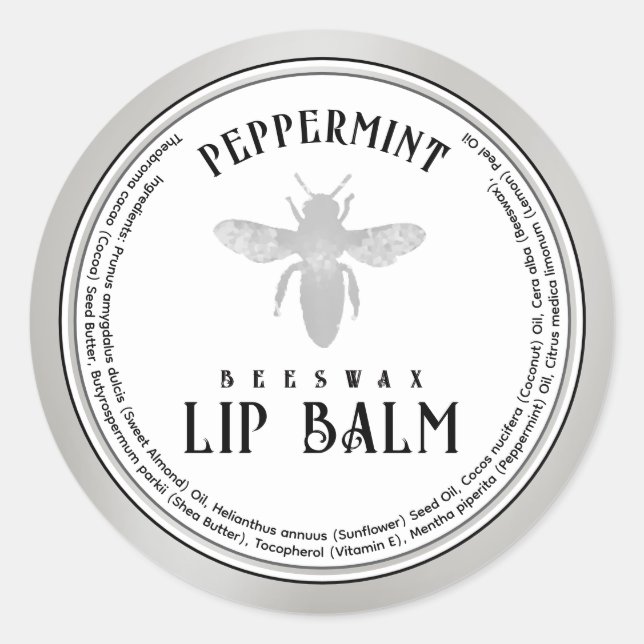Beeswax Peppermint Lip Balm Queen Bee Silver  Classic Round Sticker (Front)