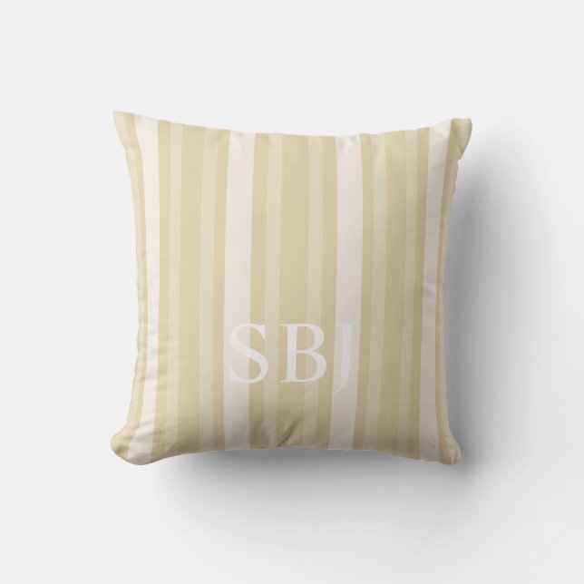 Beeswax Victorian Stripe with Monogram Cushion (Front)