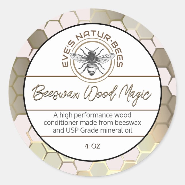 Beeswax Wood Polish Bee Apiary Logo Honeycomb  Classic Round Sticker (Front)