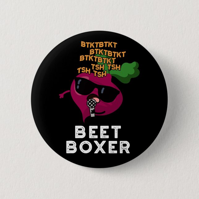 Beet Boxer Funny Beatbox Veggie Pun Dark BG 6 Cm Round Badge (Front)
