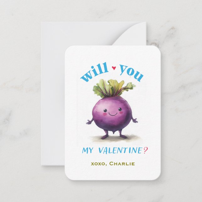 Beet my Valentine Kids Classroom Valentine Note Card (Front)