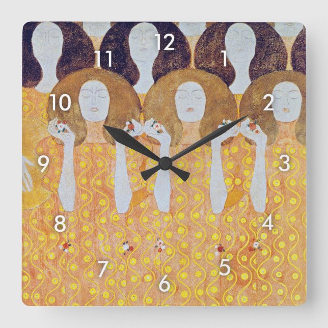 Beethoven Frieze (detail), Gustav Klimt Square Wall Clock (Front)