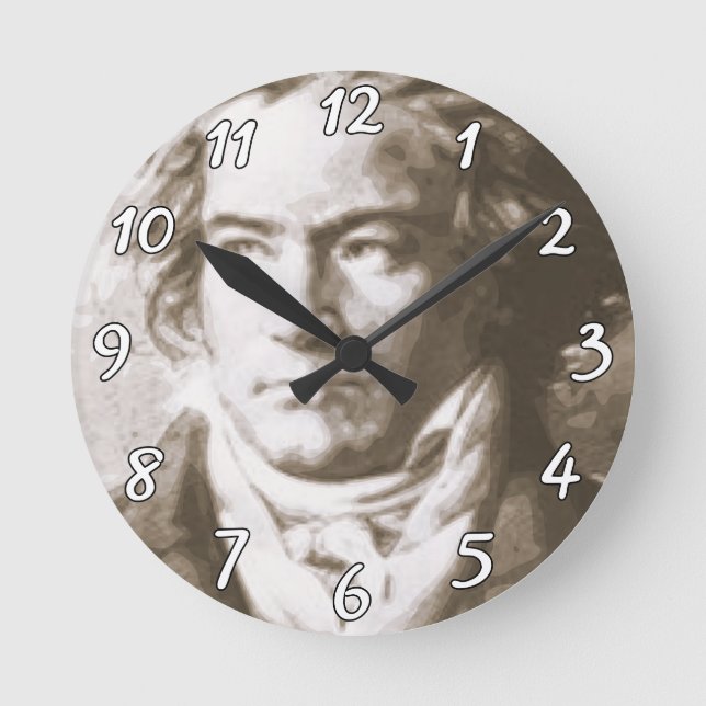 Beethoven In Sepia Custom Round Clock (Front)