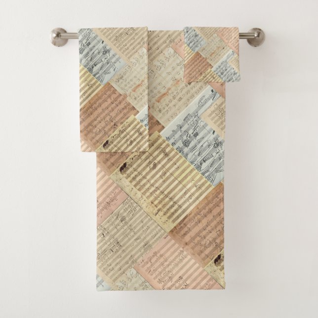 Beethoven Manuscript Medley Patchwork Effect Bath Towel Set (Insitu)