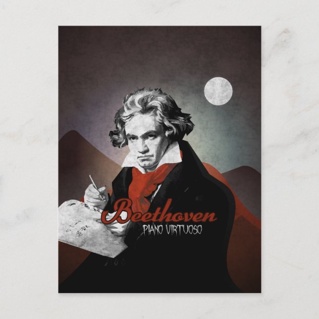 Beethoven piano virtuoso black postcard (Front)
