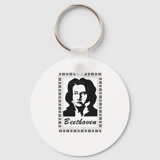 beethoven portrait with piano key frame key ring (Front)