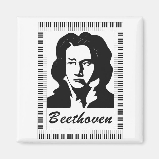 beethoven portrait with piano key frame magnet (Front)