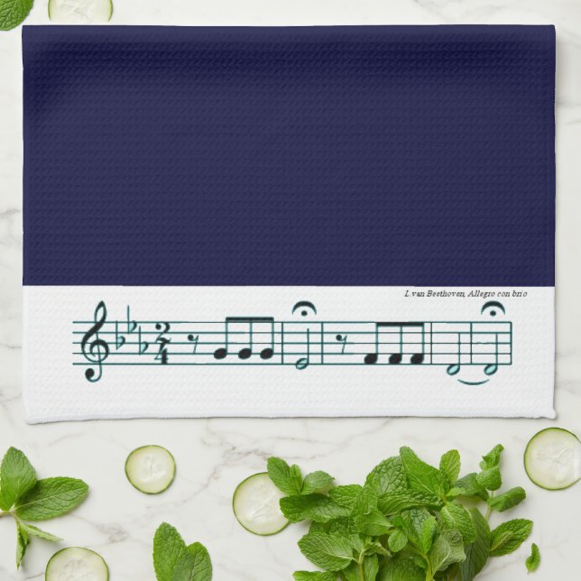 Beethoven Symphony No. 5 (Blue) Tea Towel (Folded)