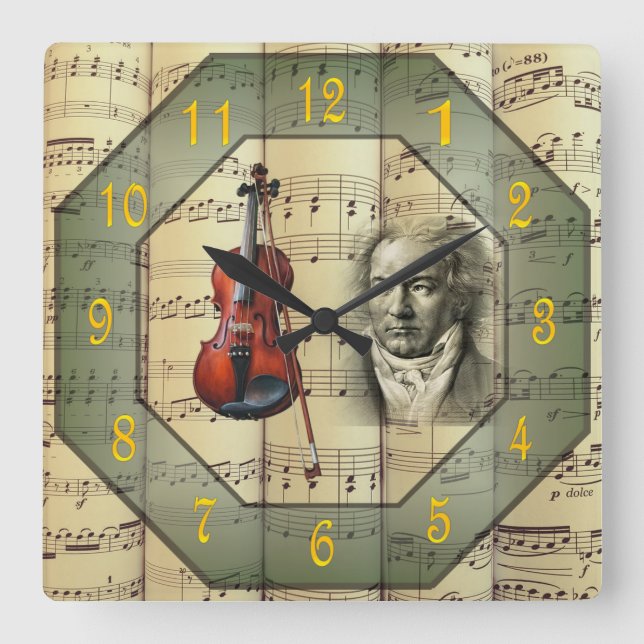 Beethoven ~ Symphony Orchestra ~Viola ~  Square Wall Clock (Front)