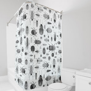 Beetle Black & White Shower Curtain