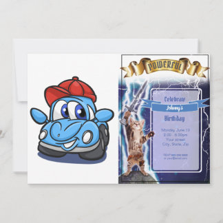Beetle blue cartoon car  - Choose background colou Invitation