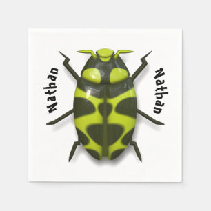 Beetle bug insect cute green black party napkin