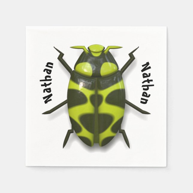 Beetle bug insect cute green black party napkin (Front)