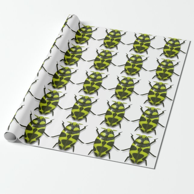 Beetle bug insect cute green black wrapping paper (Unrolled)