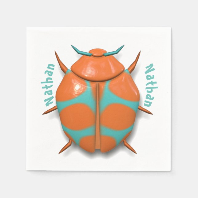 Beetle bug insect cute orange blue napkin (Front)