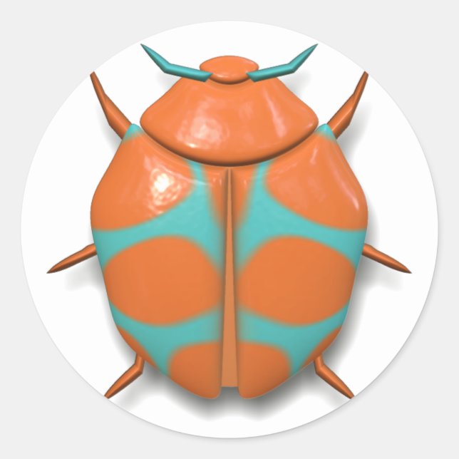 Beetle bug insect cute orange teal classic round sticker (Front)