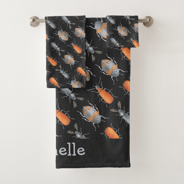 Beetle bug insect pattern bath towel set (Insitu)
