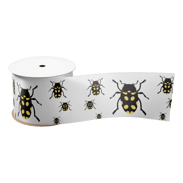 Beetle bugs on white satin ribbon (Spool)