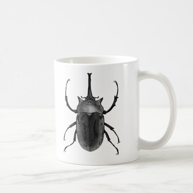 Beetle Design Black & White Art Line Drawing Coffee Mug (Right)