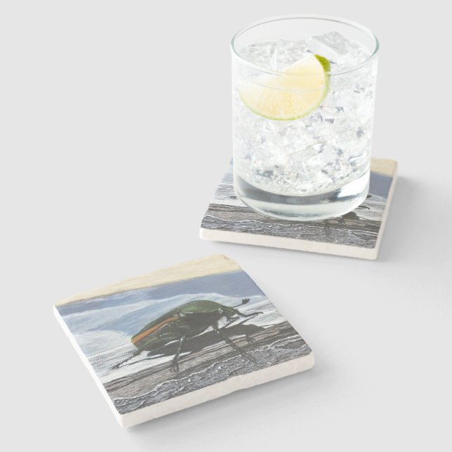 Beetle on a Pier Stone Coaster (Side)