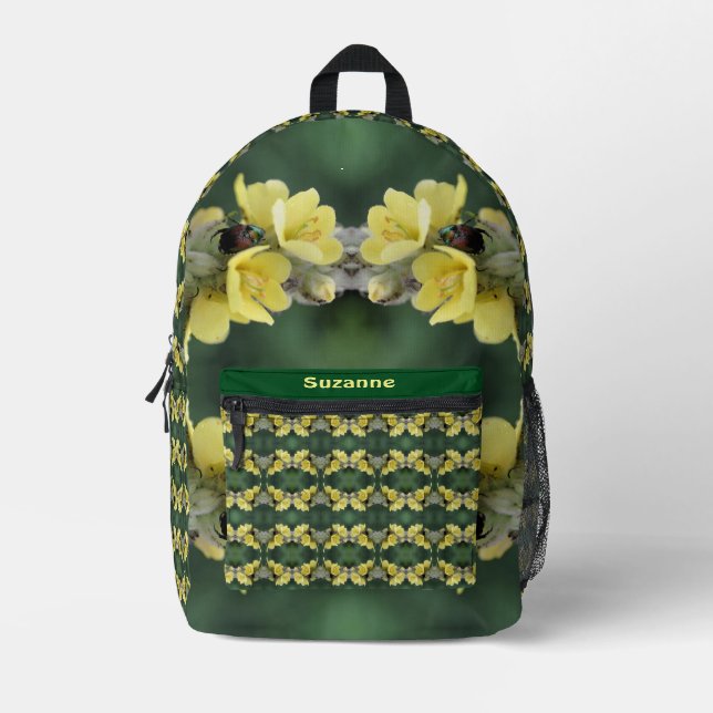 Beetle On Mullein Flower Abstract Personalised Printed Backpack (Front)