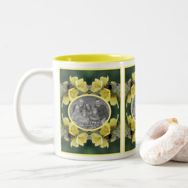 Beetle On Wild Mullein Flower Add Your Photo Two-Tone Coffee Mug (With Donut)