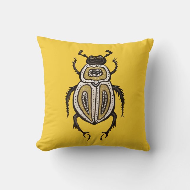 Beetle Yellow Insect Art Cushion (Front)
