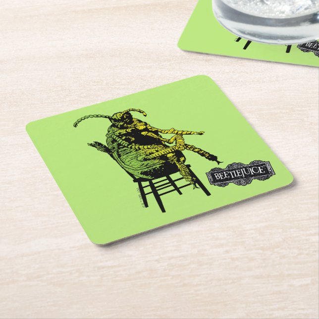 Beetlejuice | Beetle in Chair Square Paper Coaster (Angled)