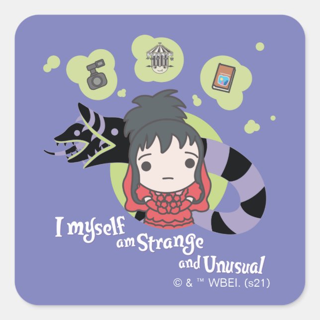 Beetlejuice | Chibi Lydia "Strange and Unusual" Square Sticker (Front)