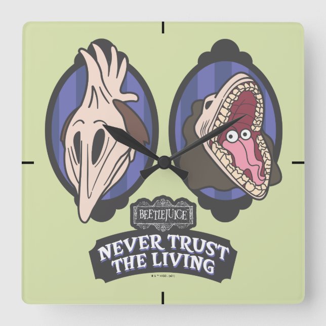 Beetlejuice | Maitlands "Never Trust The Living" Square Wall Clock (Front)