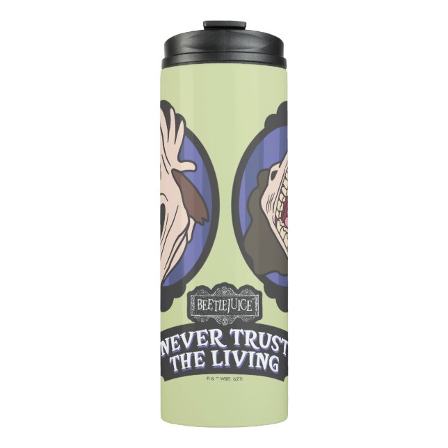 Beetlejuice | Maitlands "Never Trust The Living" Thermal Tumbler (Front)