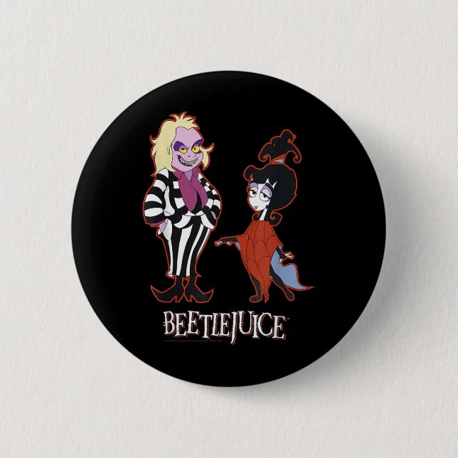 Beetlejuice Red Outline Beetlejuice And Lydia Cart 6 Cm Round Badge (Front)