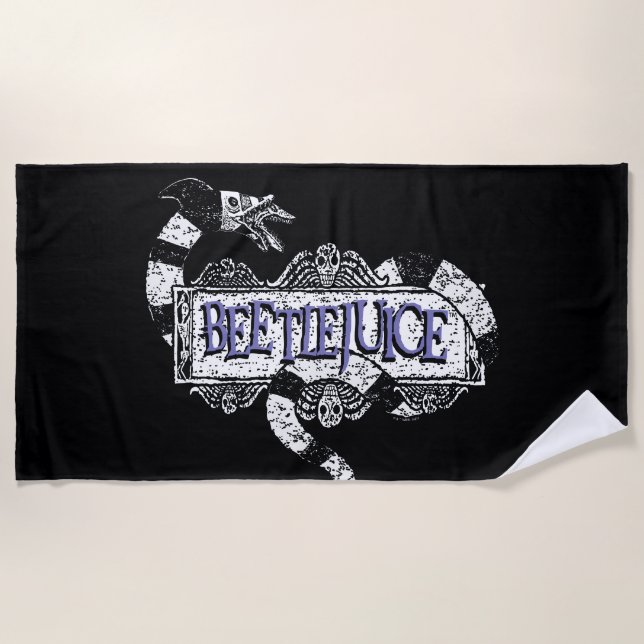Beetlejuice | Sandworm Coiled on Beetlejuice Logo Beach Towel (Front)