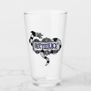 Beetlejuice Sandworm Coiled on Beetlejuice Logo Glass