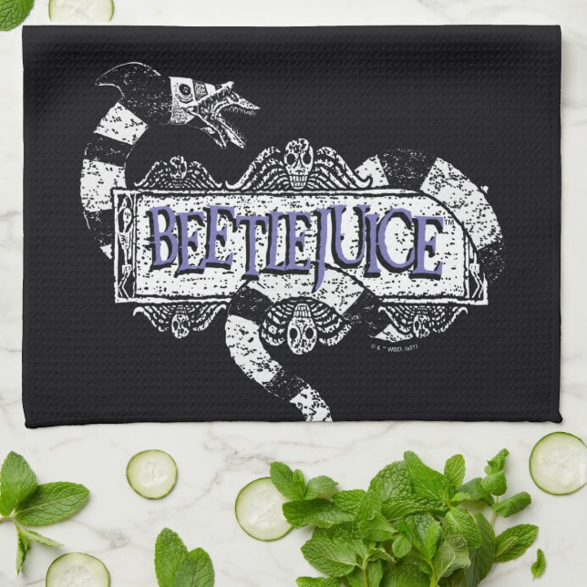 Beetlejuice | Sandworm Coiled on Beetlejuice Logo Tea Towel (Folded)