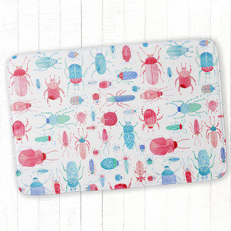 Beetles and Bugs Fun Watercolor Bath Mat